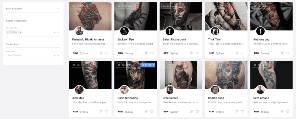 lists of tattoo artists from sydney