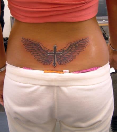 Angel wing lower back tattoos