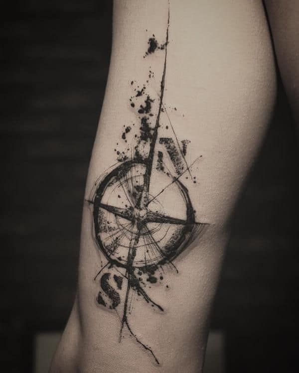 Black work Star And Compass tattoo