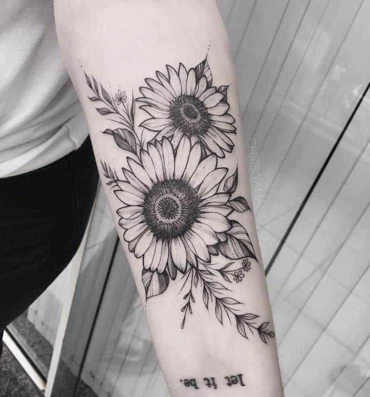 Black and grey Sunflower Tattoo