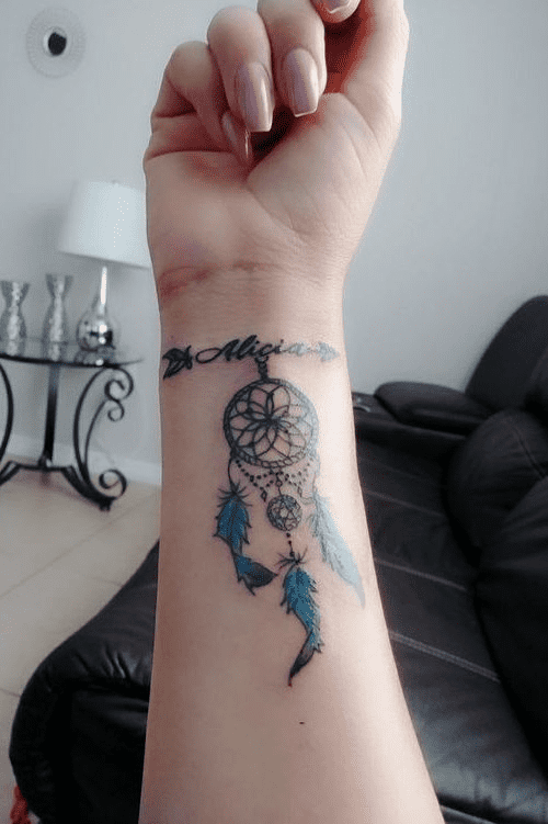 Dream Catcher Wrist Tattoo with Name
