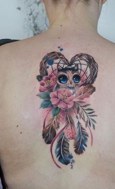 Owl Dream Catcher Tattoo with Flower