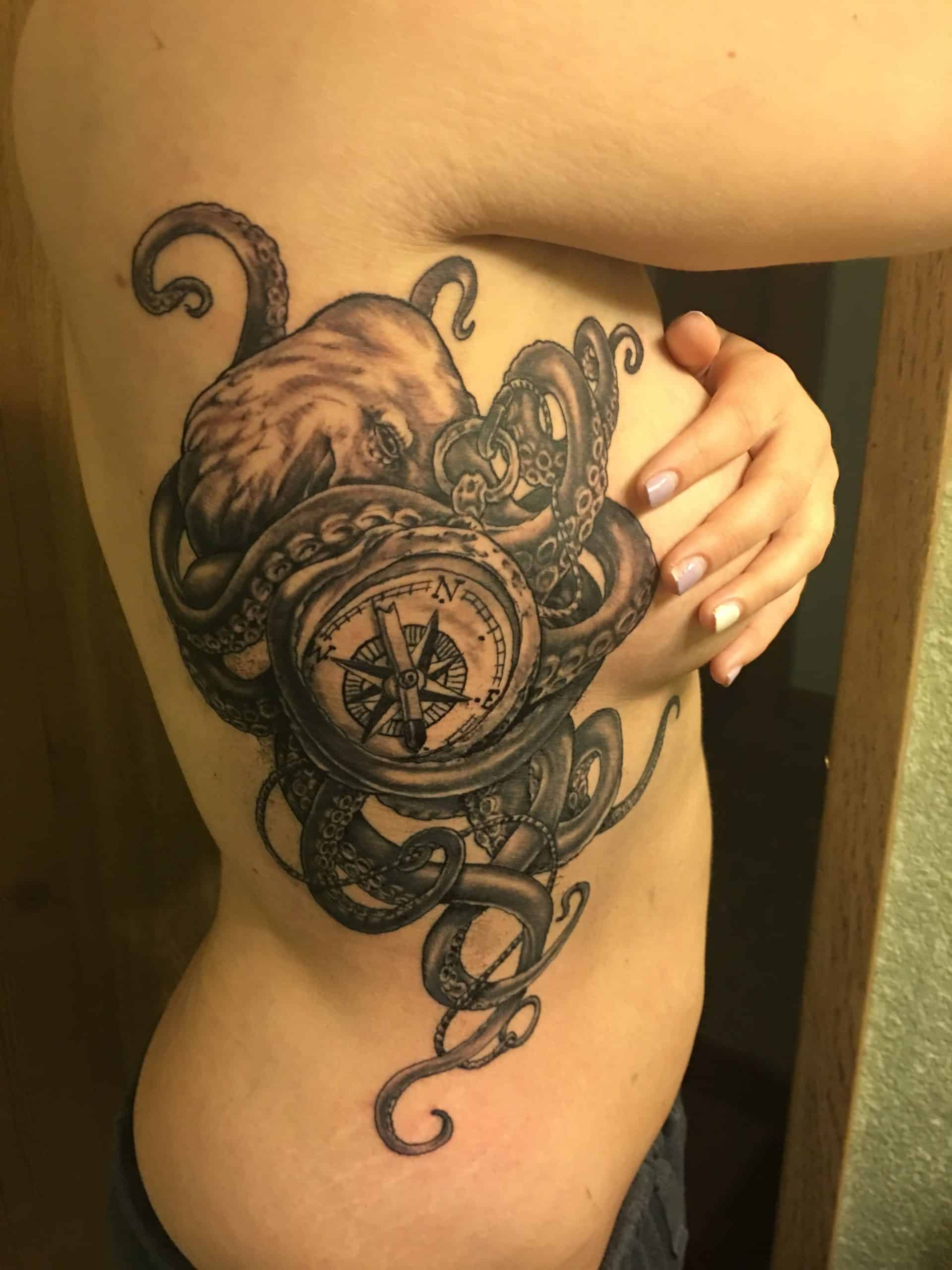 Black and grey Compass With Octopus Designs