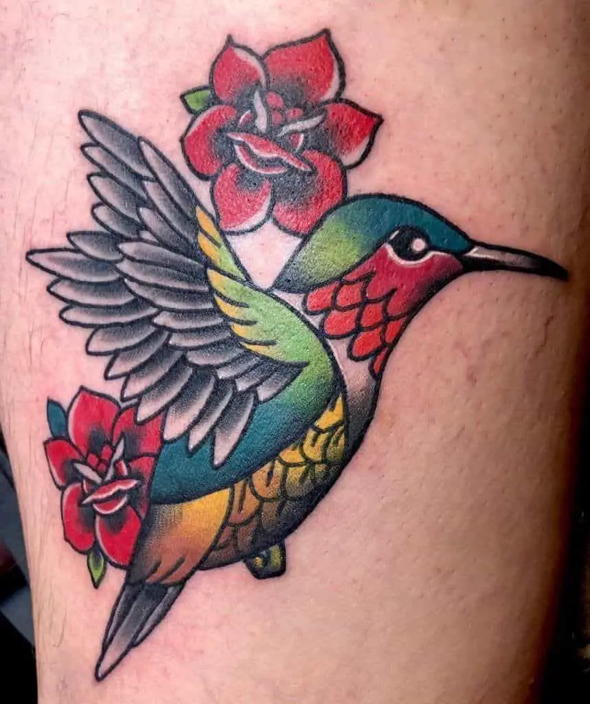 Old school Bird Tattoo with flower