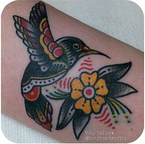 Old school Bird Tattoo with flower