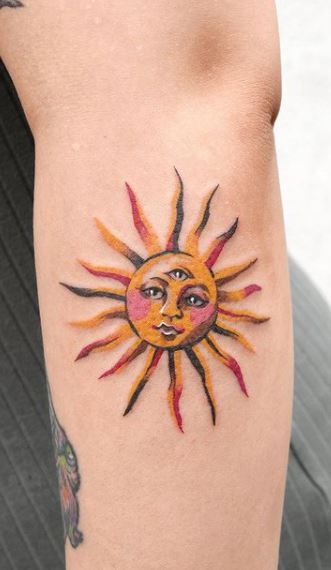 Cute sun tattoo on neck