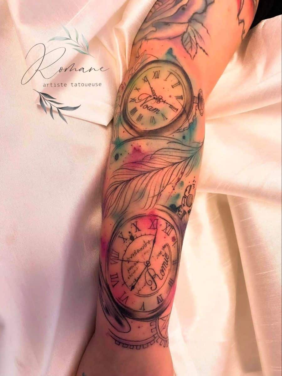 Dream Catcher and Clock Tattoo