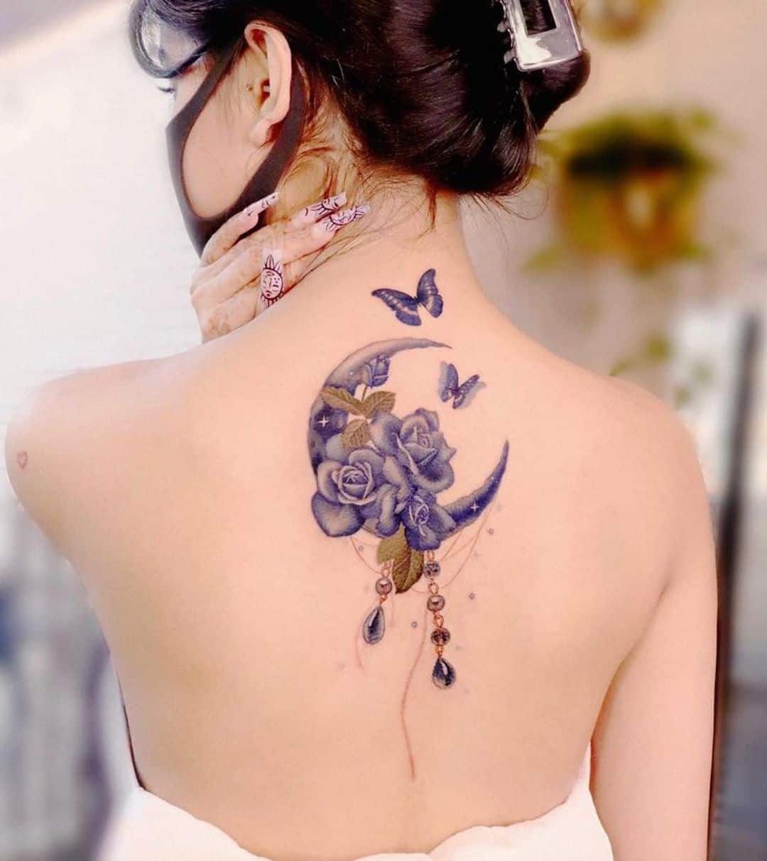 Dream Catcher Back Tattoo with rose