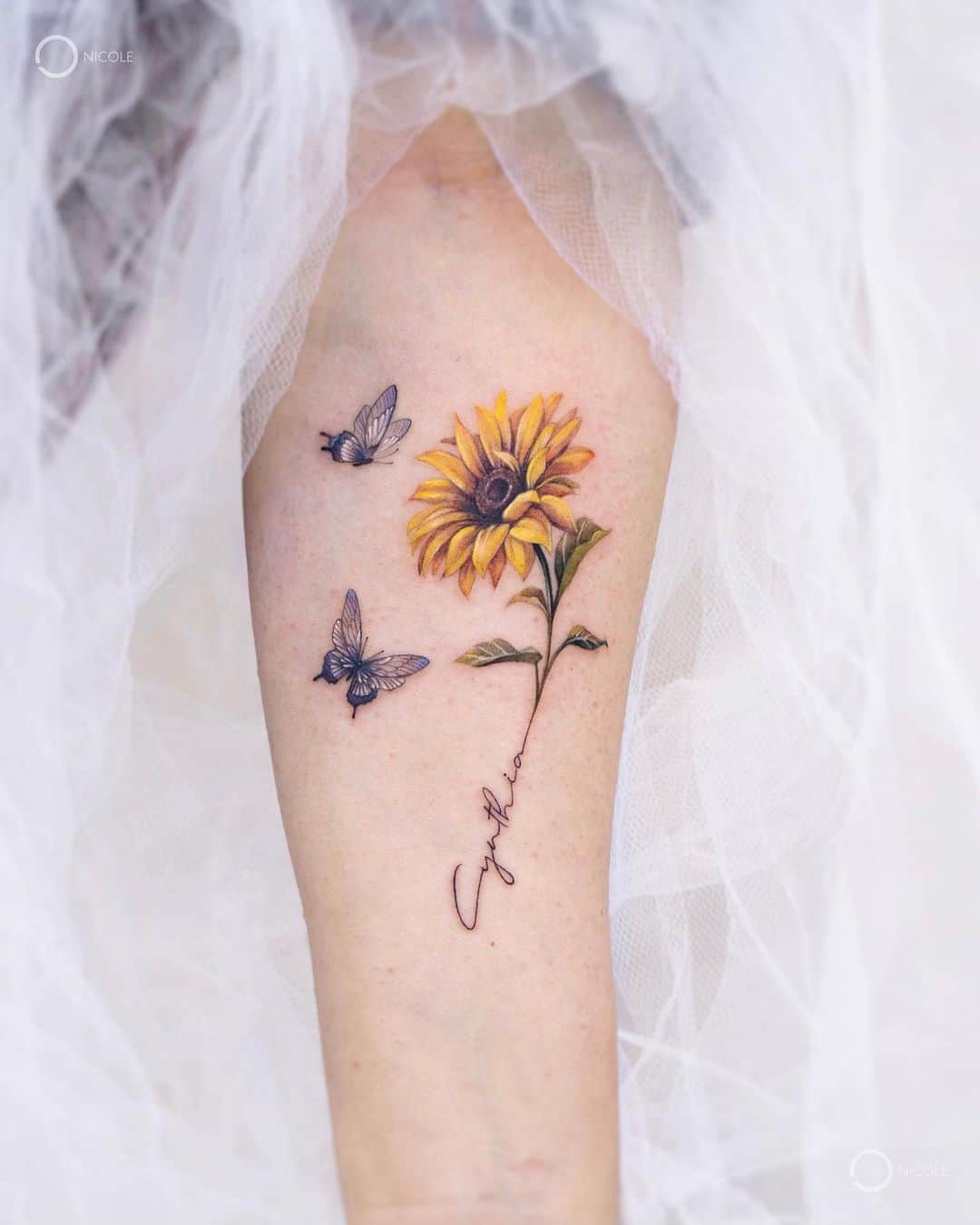 Sunflower and Butterfly Tattoo deign