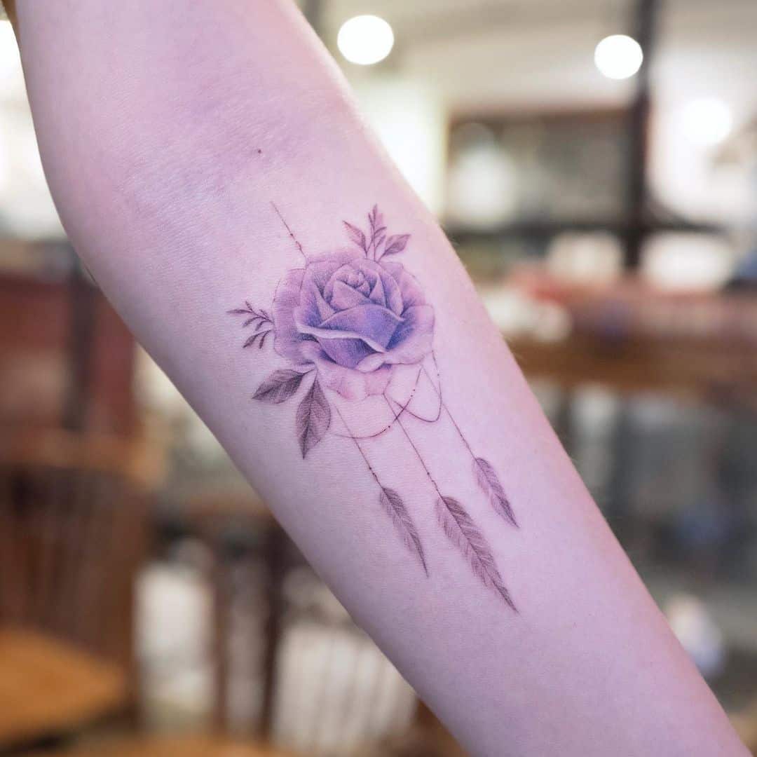 Forearm Dream Catcher Tattoo with rose