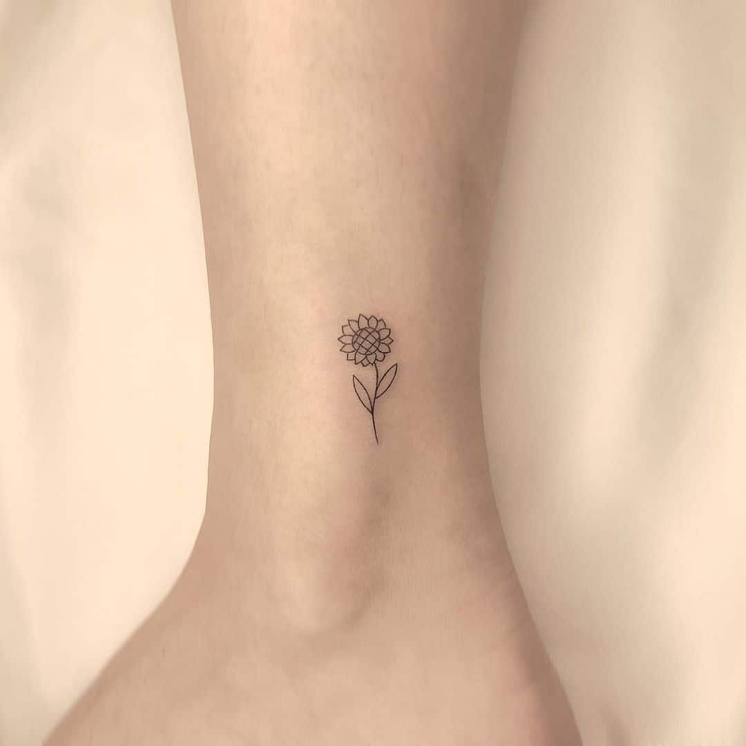 Fineline Sunflower Foot Tattoo