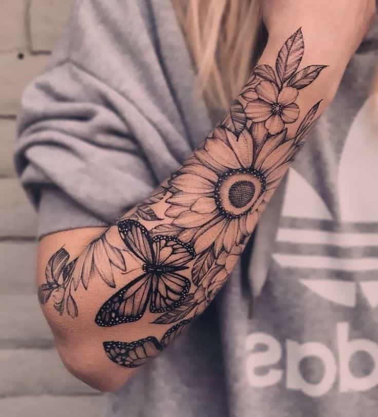 Sleeve Sunflower Tattoo with butterfly