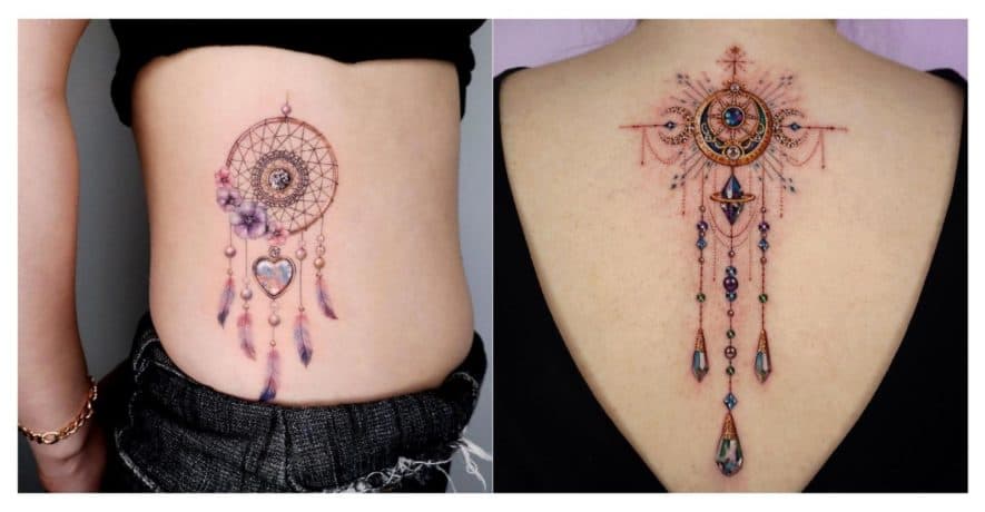 womens with dream catcher tattoo designs