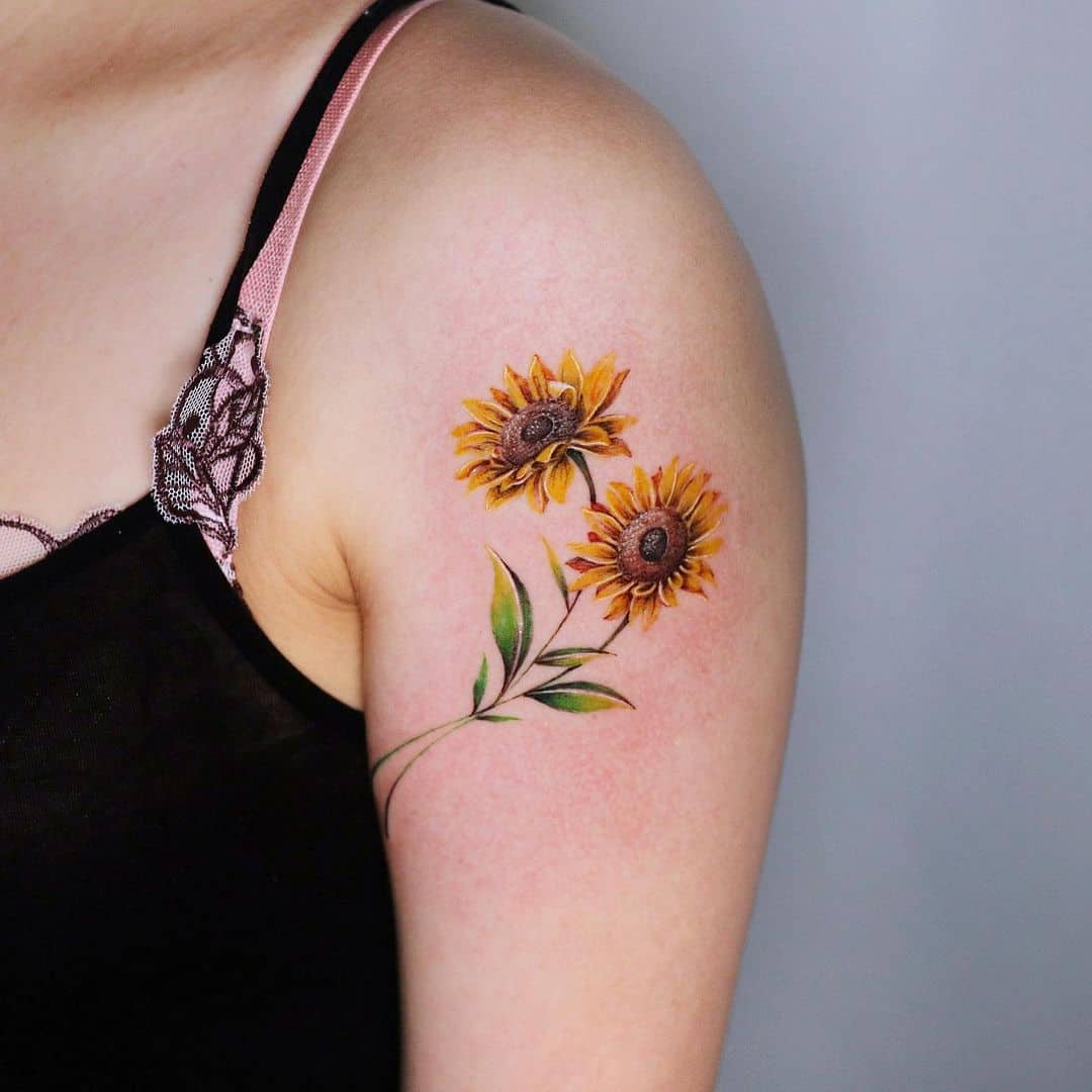 Realistic Sunflower Tattoo on upper arm