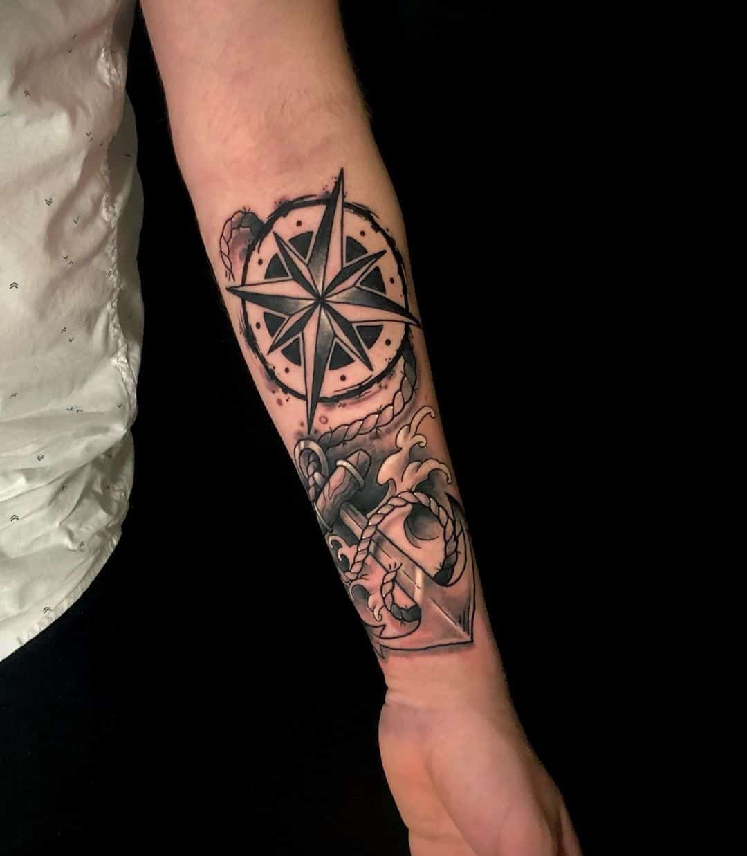 Tattoo Villa - One of the classic nautical tattoo combinations is an anchor  and compass. Traditionally, anchors symbolize home, safety, and hope.  Compass represents the guiding and grounding forces in your life. . .