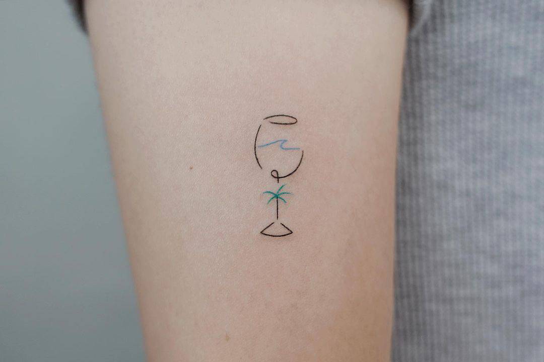 Wine Glass Tattoo with tree