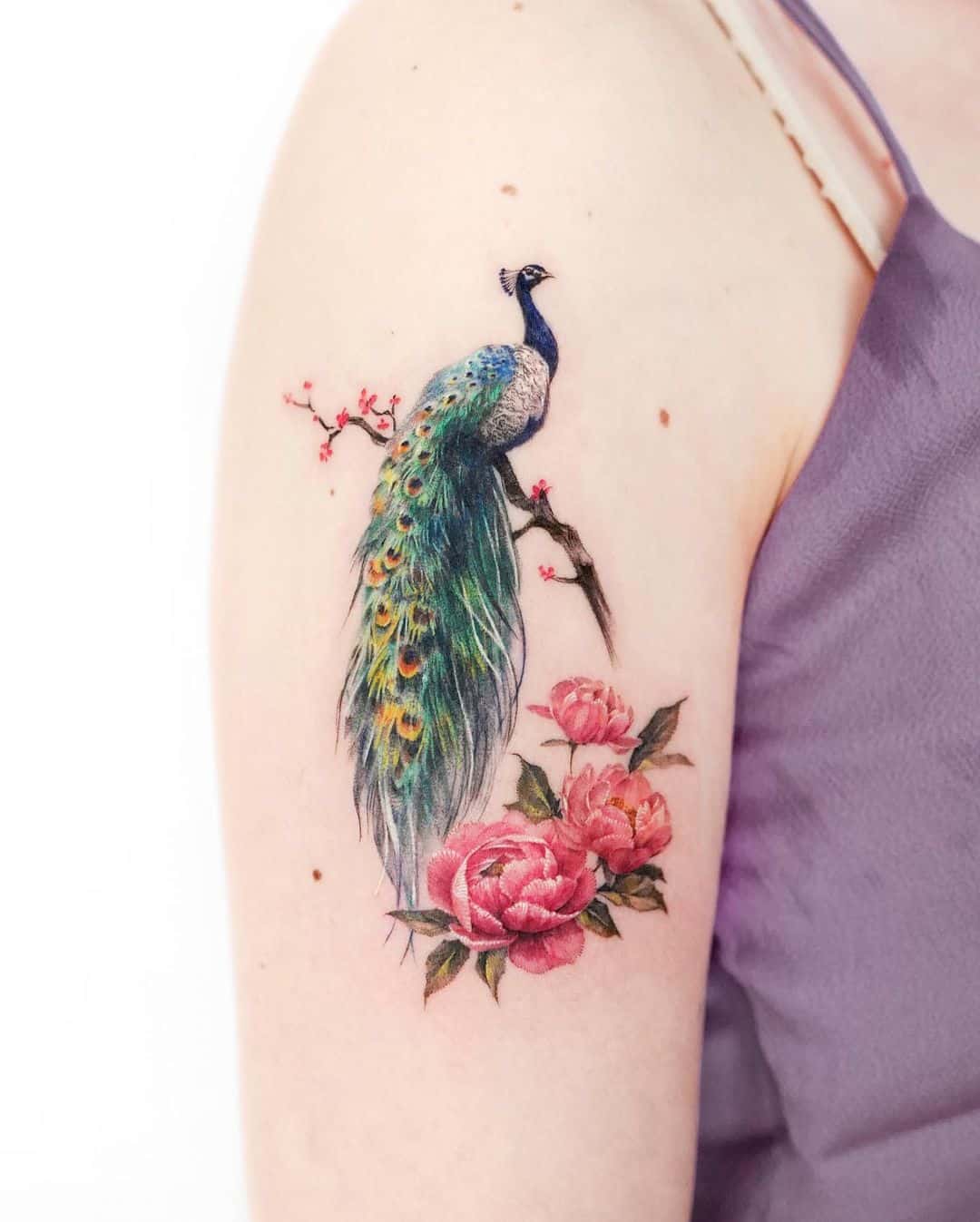 Peacock Tattoo with flower