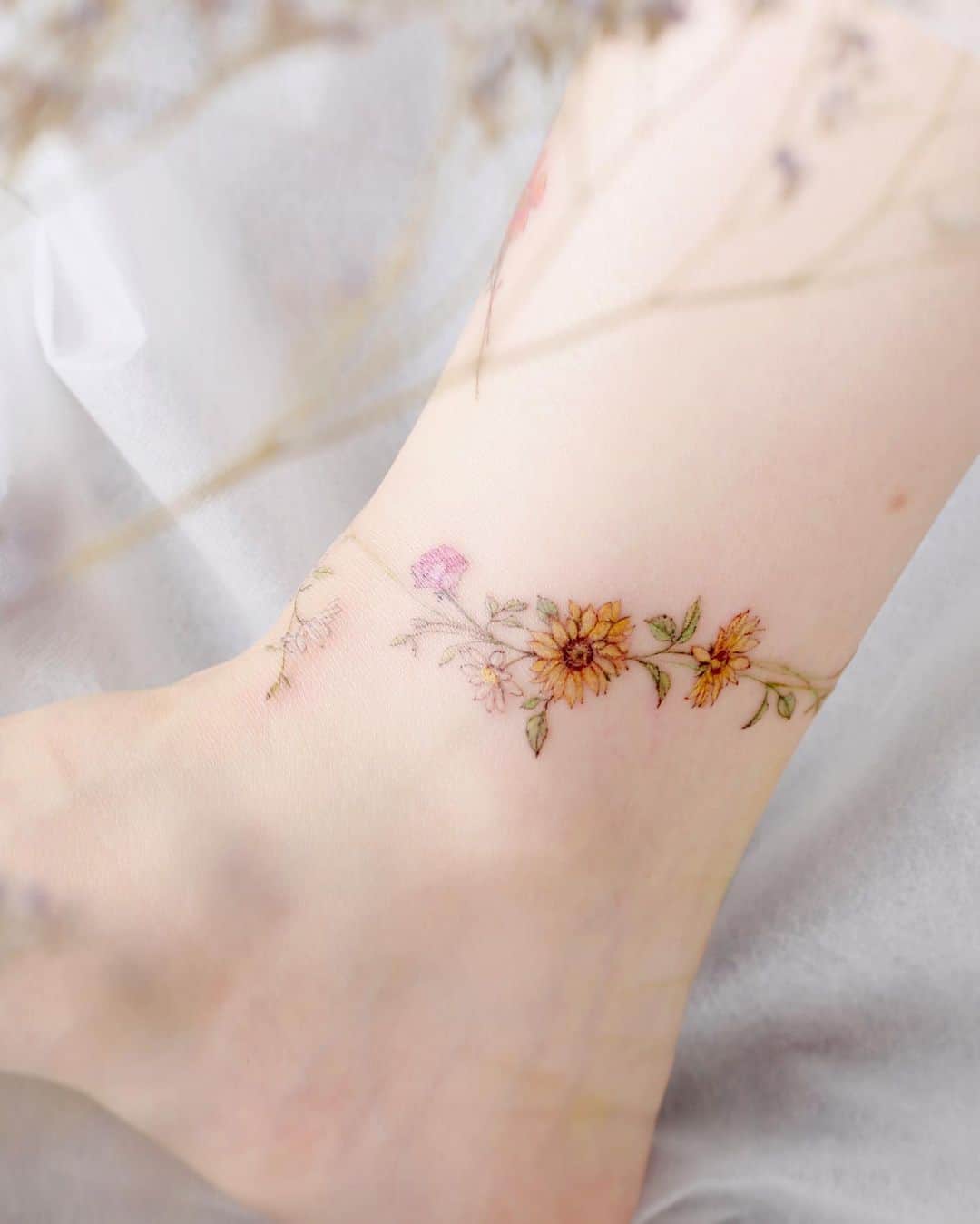 Sunflower Ankle Tattoo