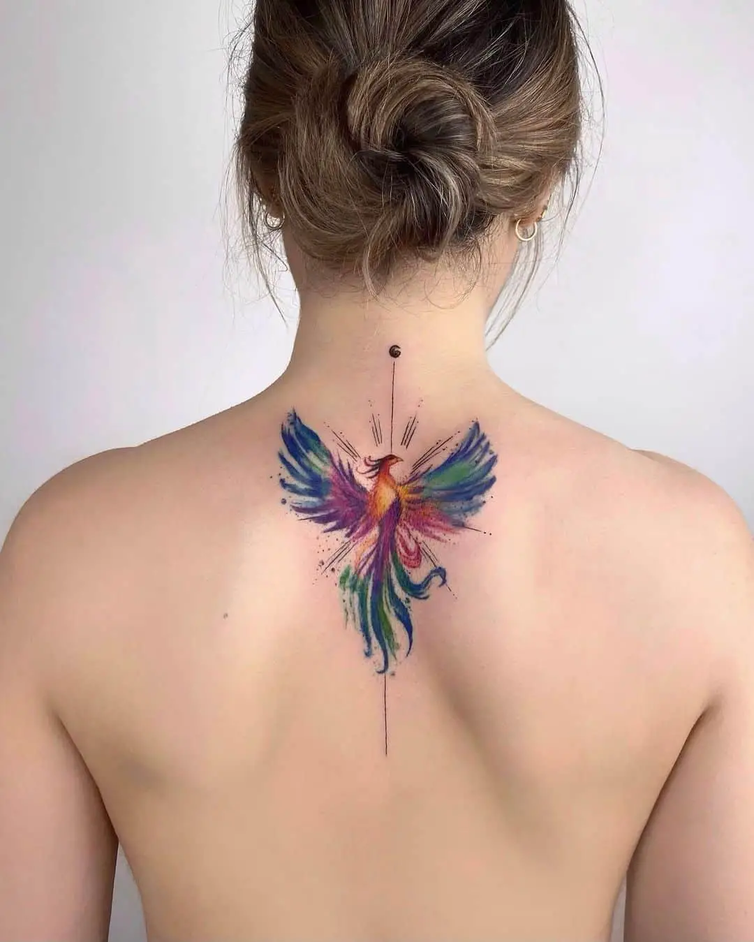 Colorful Bird Tattoo on back