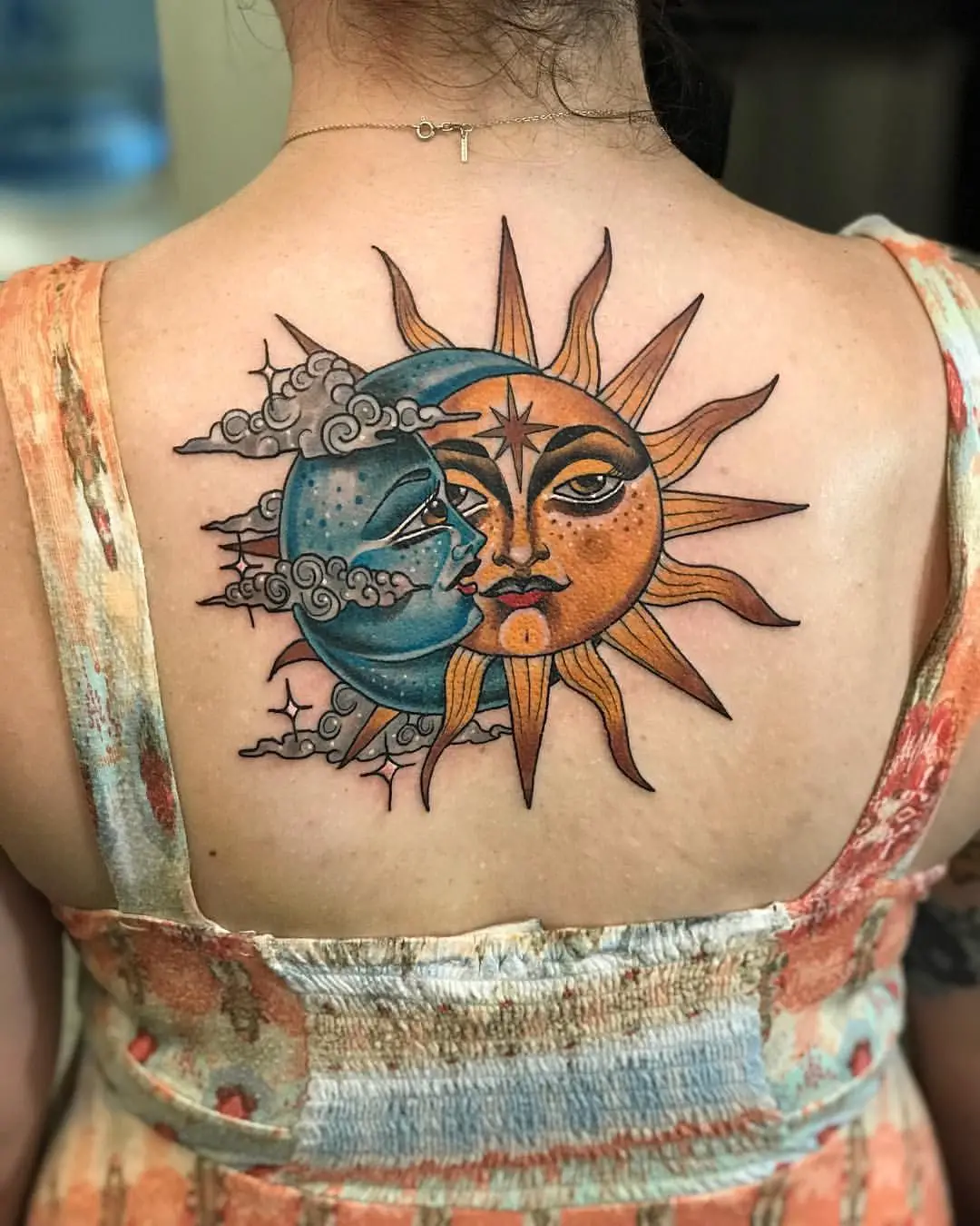 Japanese sun tattoo with moon