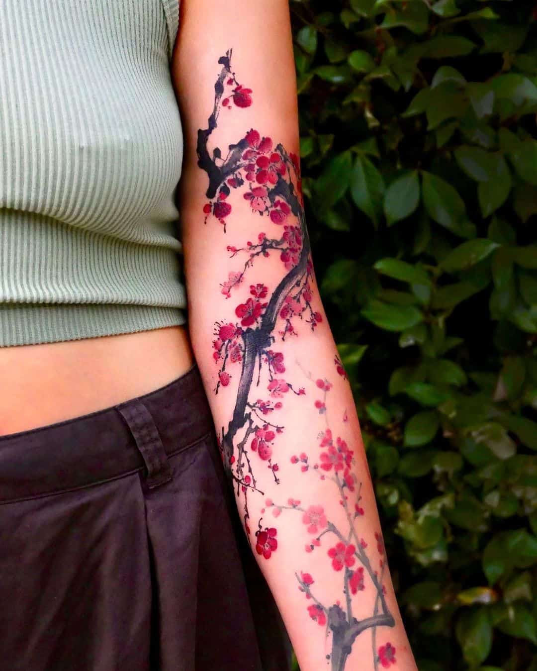 Beautiful cherry blossom tattoo on full arm by seolheetattoo