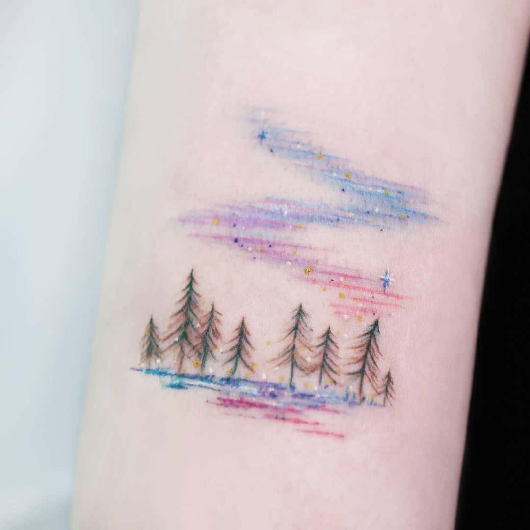 Beautiful watercolor tree tattoo by tattooist namoo