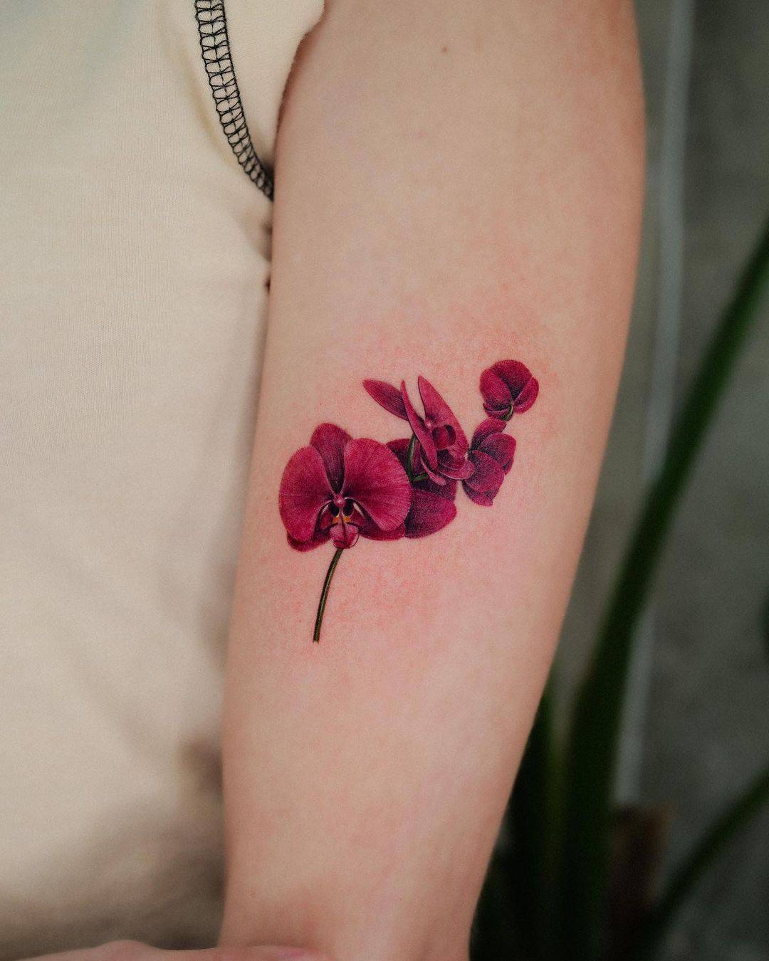 Coloured orchid tattoo by frommay tat