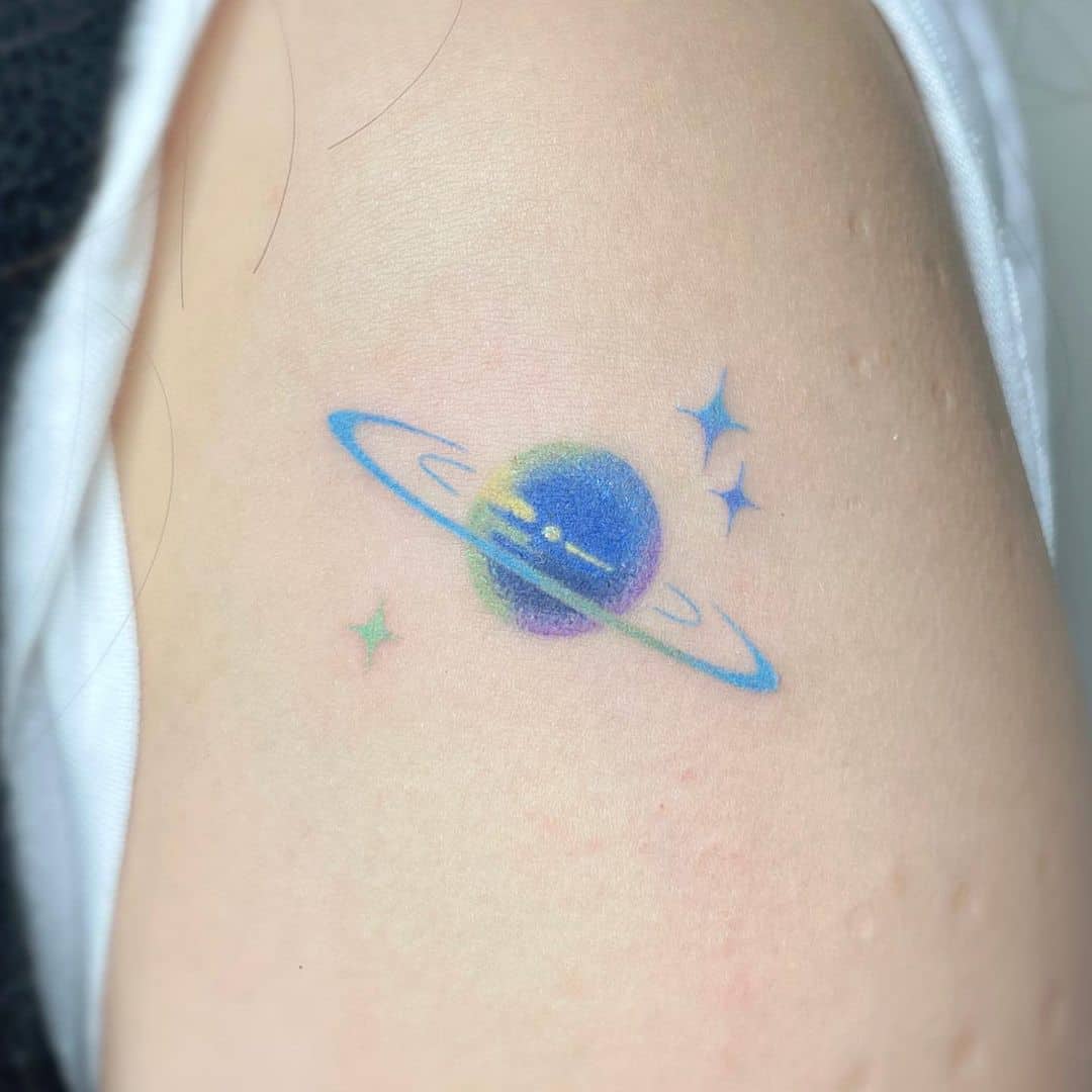 Cute blue watercolor star tattoo by yoosgarden.tt
