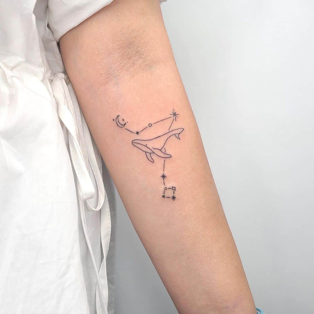 Cute star constellation tattoo with whale by taeri ta2 1