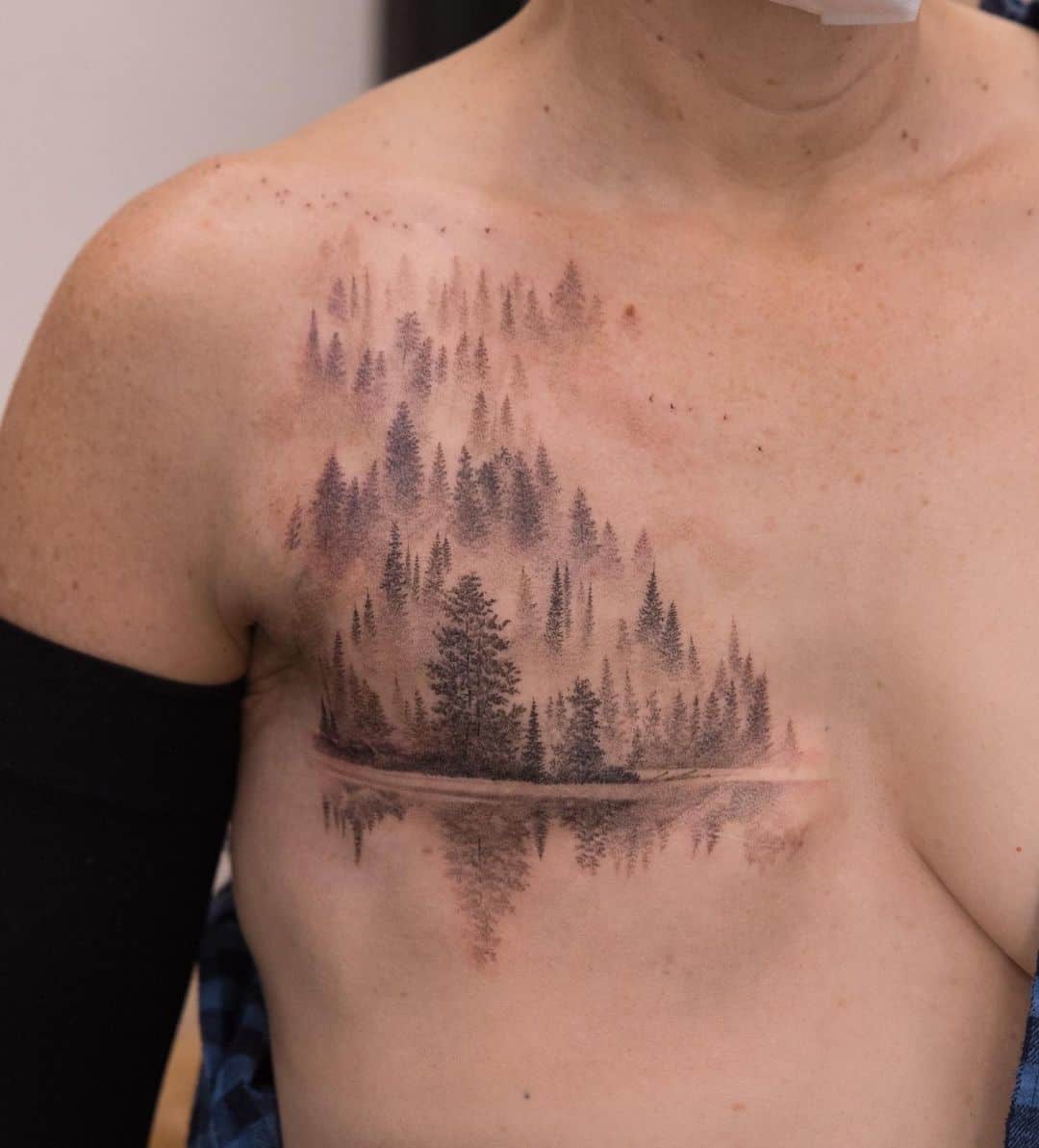 Forest tattoo on chest by evakrbdk