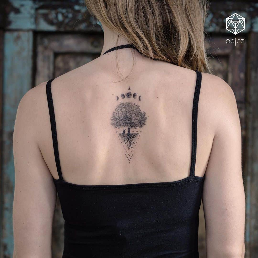 Single tree tattoo on back by pejczi