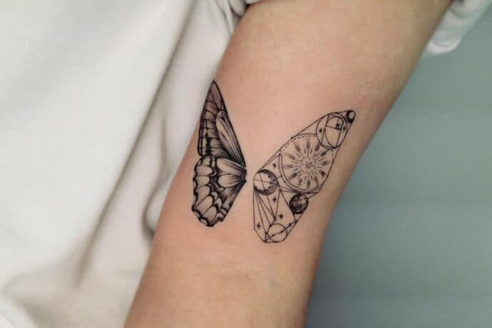 Beautiful geometric butterfly tattoo by heize.latte