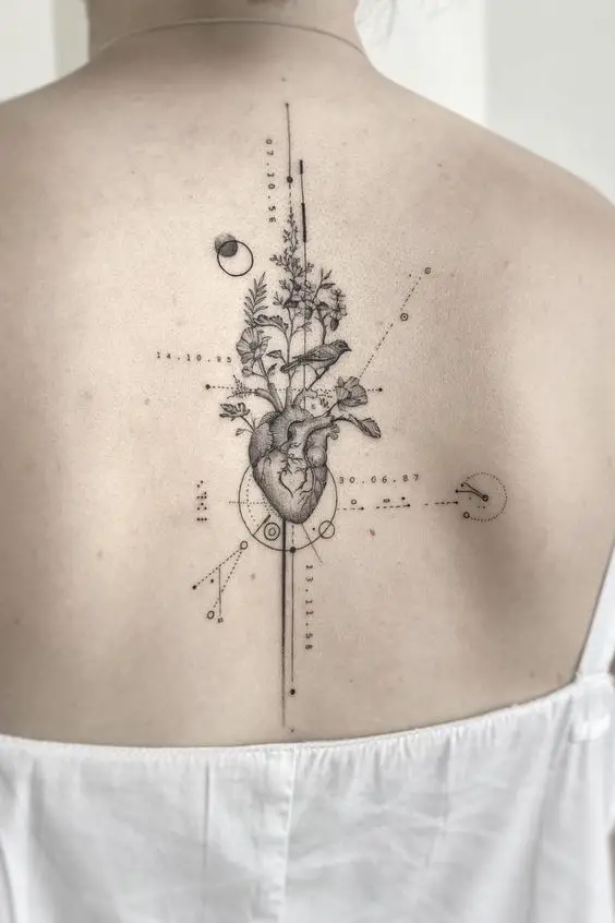 Beautiful heart geometric tattoo on back