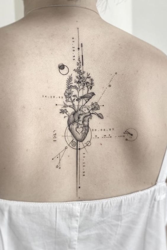 Beautiful heart geometric tattoo on back