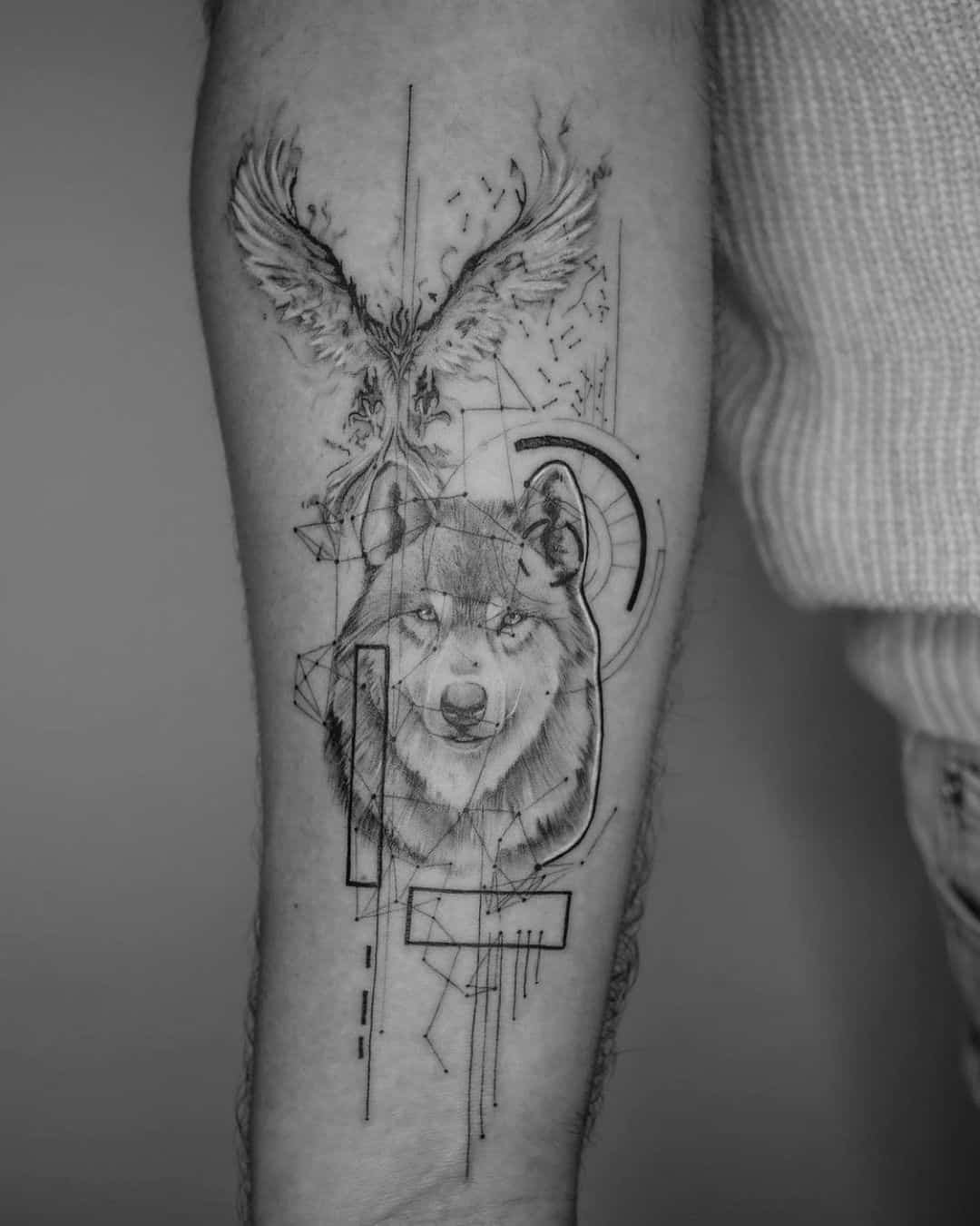 Beautiful wolf geometric tattoo by torocsik.ink