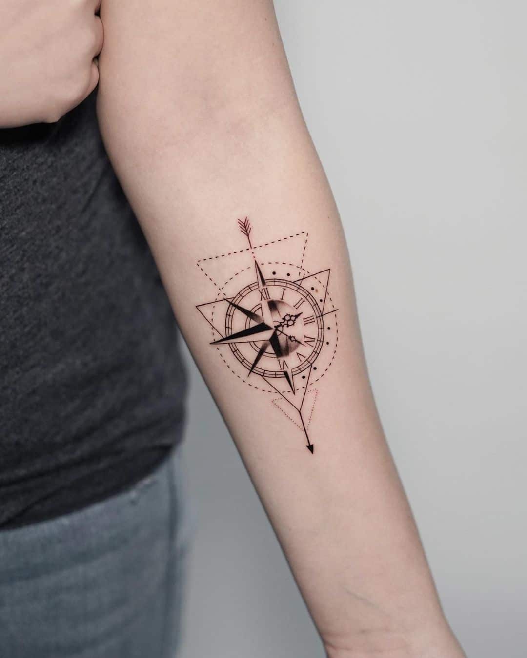 Compass tattoo on lower arm by blindreasontattoo