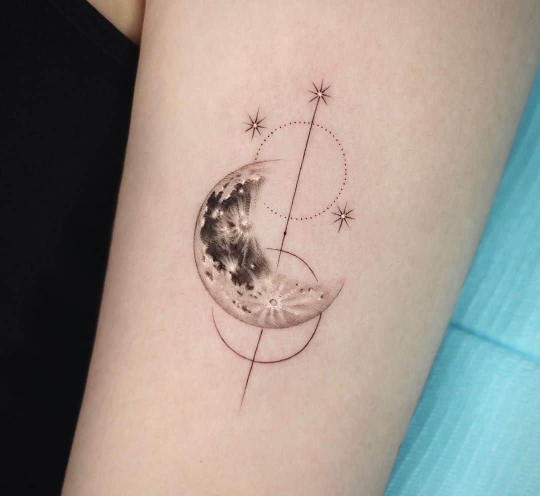 Cute moon geometric tattoo by tattooist dh