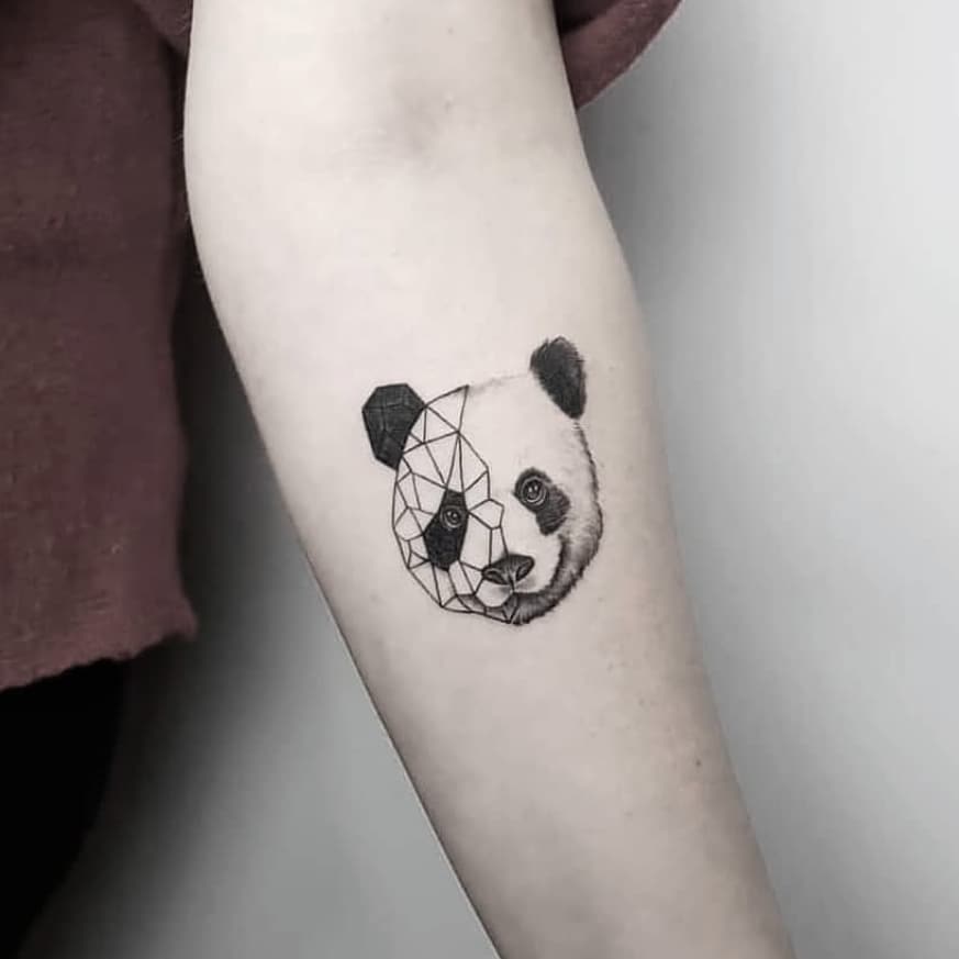 Cute panda tattoo on arm by ozanbarandemirel