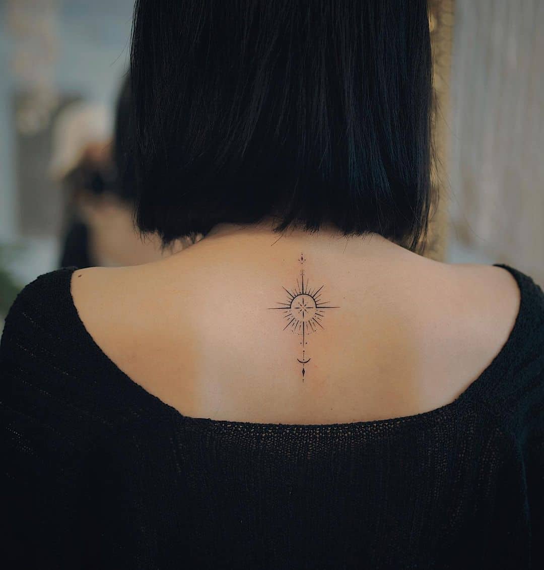 Cute sun in geometric shape tattoo by sukza art