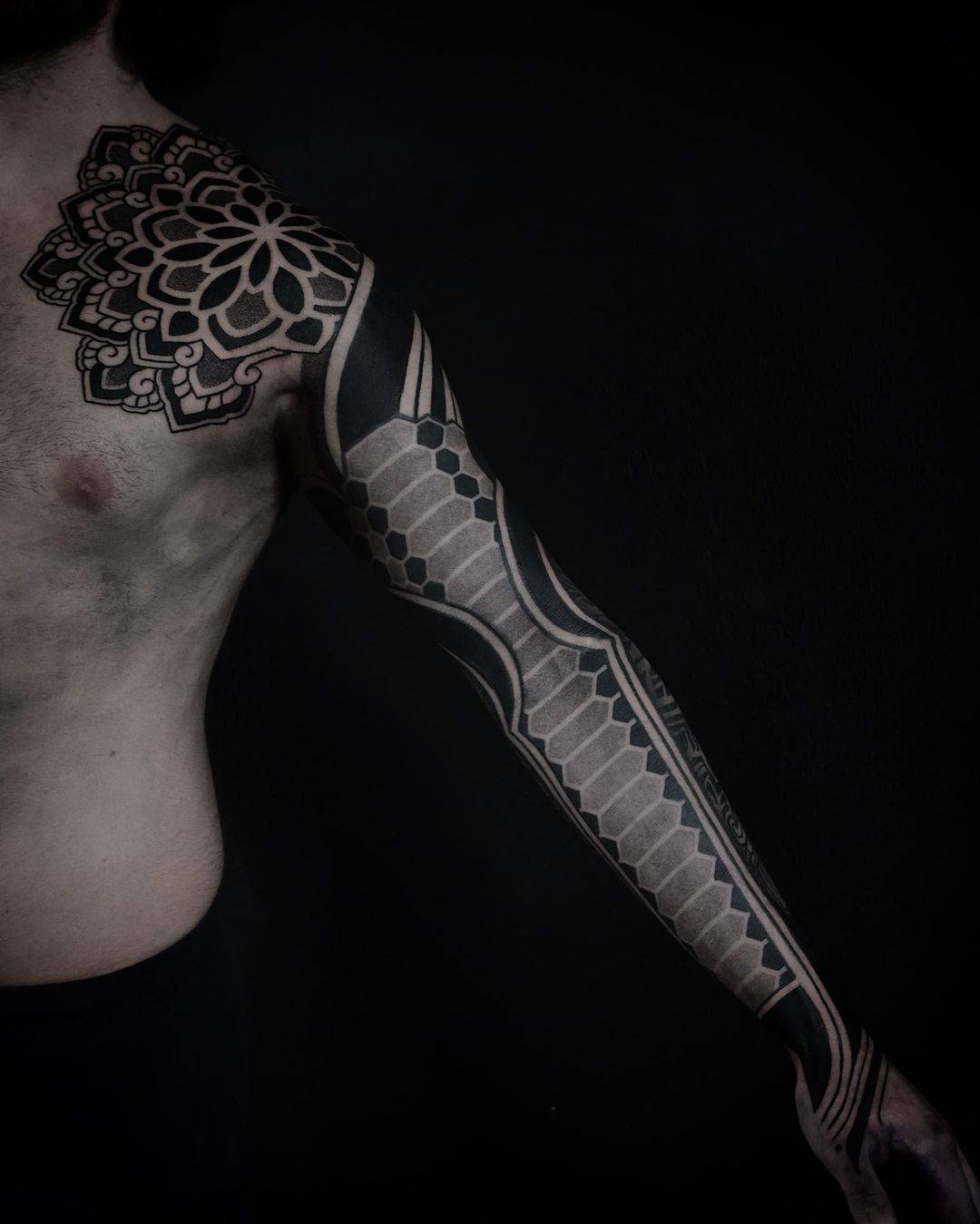 Full Sleeve geometric tattoo by blk neko
