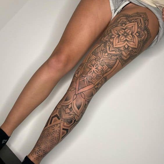 Geometric tattoo on thigh