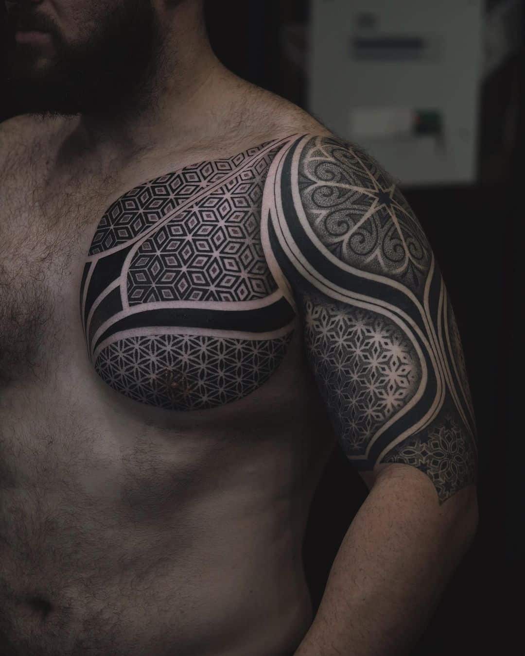 Half chest geometric tattoo by liris.ink