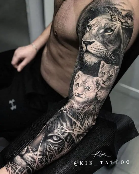 Lion and cub tattoo