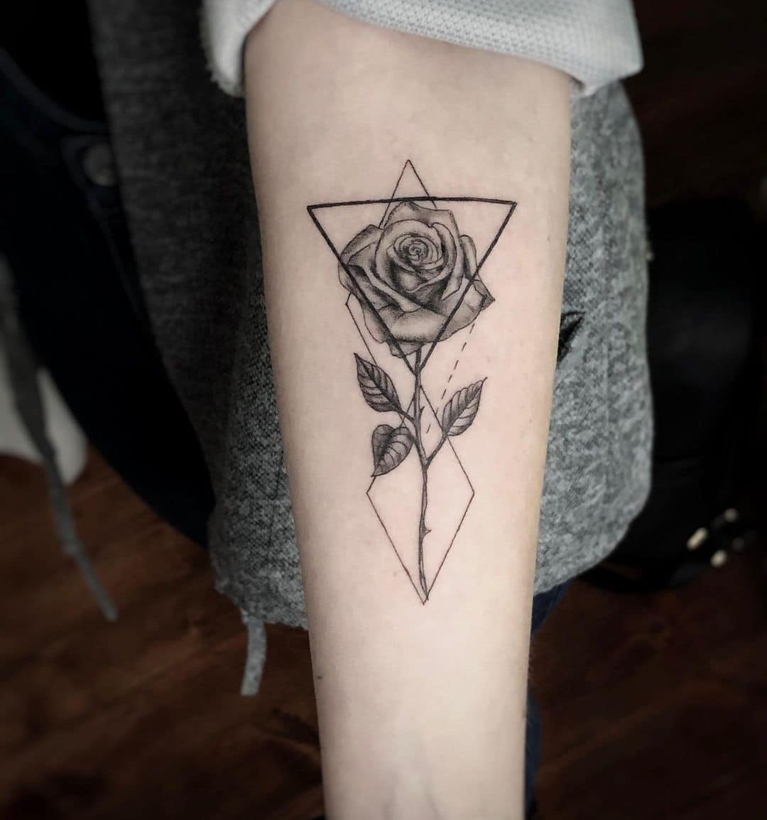 Single geometric rose tattoo by lorinczj20