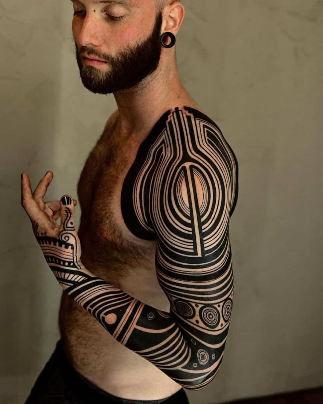 Unique full arm geometrci tattoo by geometrip small