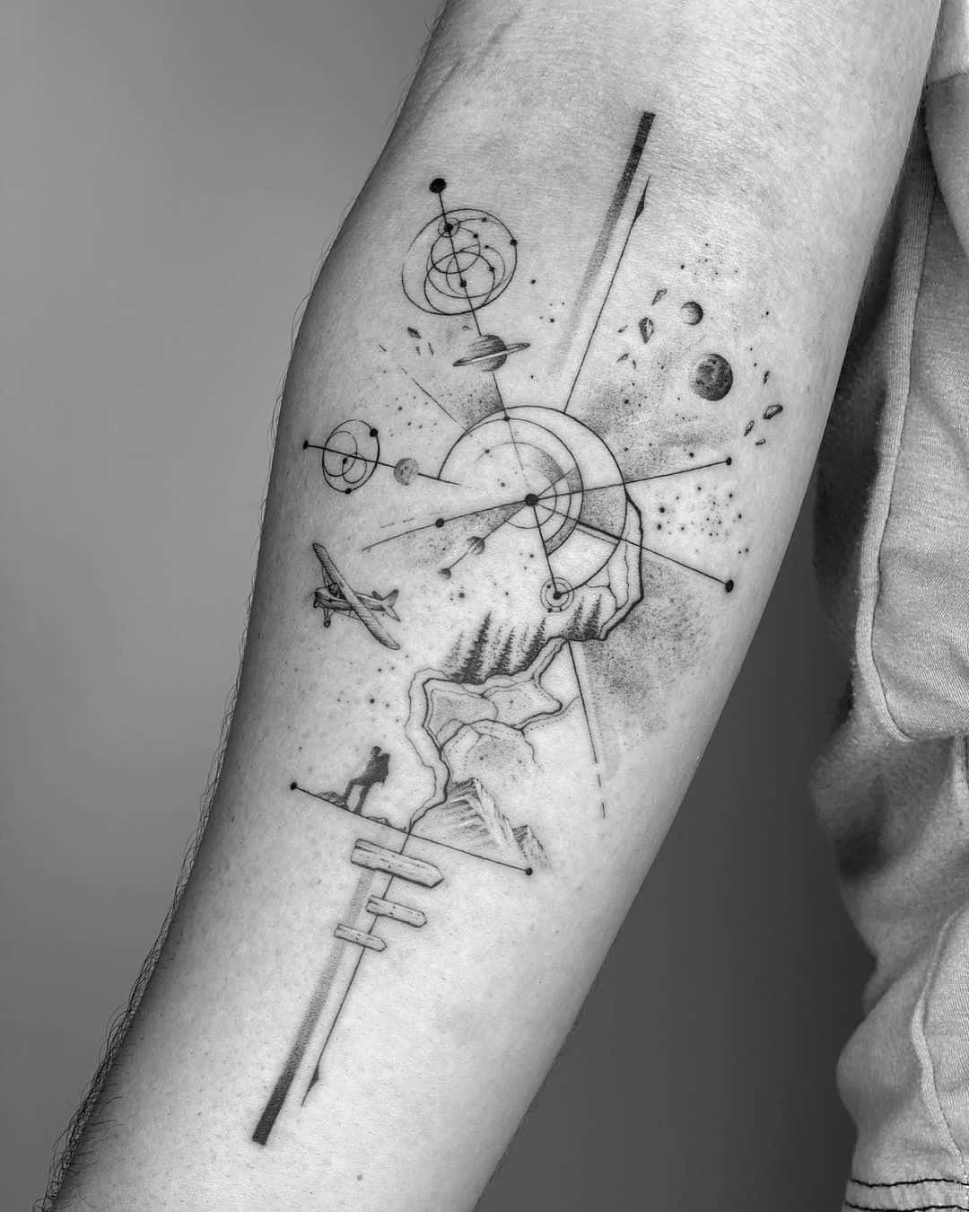 My new geometric dotwork tattoo design inspired by astronomy space  exploration and our wonderful universe Hope youll like it   rTattooDesigns