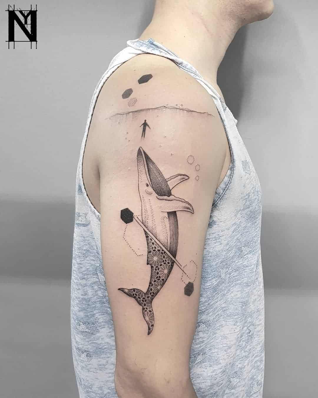 Unique whale tattoo by noamyona