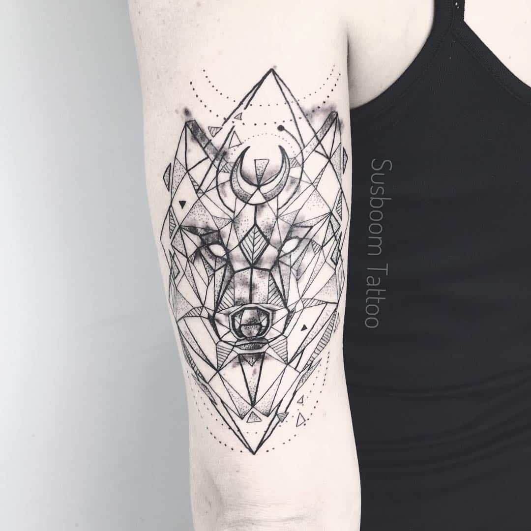 Wolf geometric tattoo by susboom tattoo