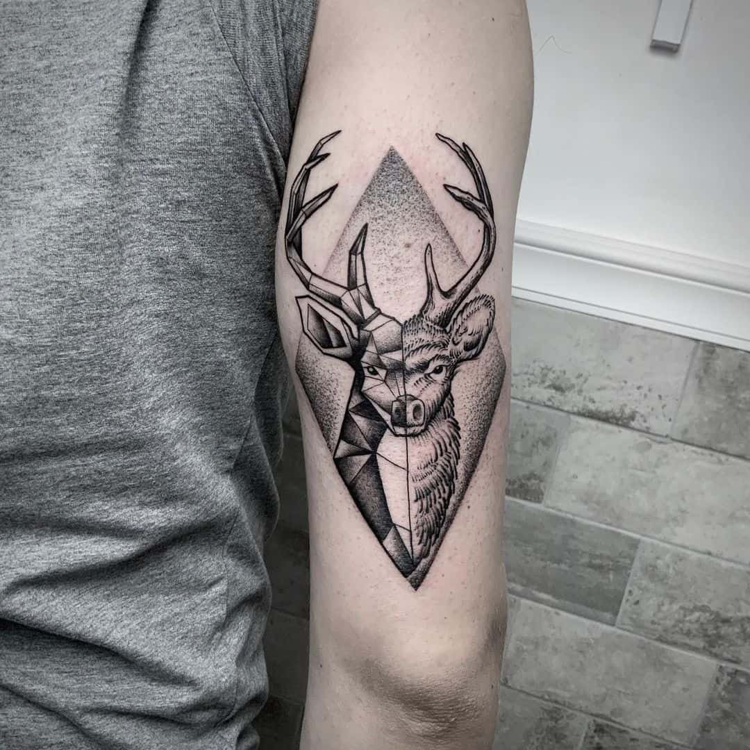 geometric deer tattoo by gier art