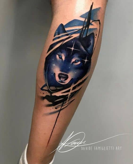 Abstract wolf portrait tattoo design